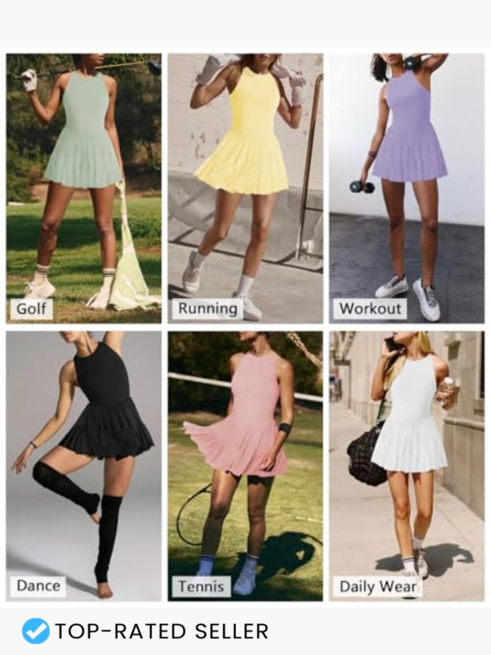 Flowy Pleated Ruffle Tennis Dress Sleeveless Mini Golf Dress with Shorts Pockets - Picture 6 of 6